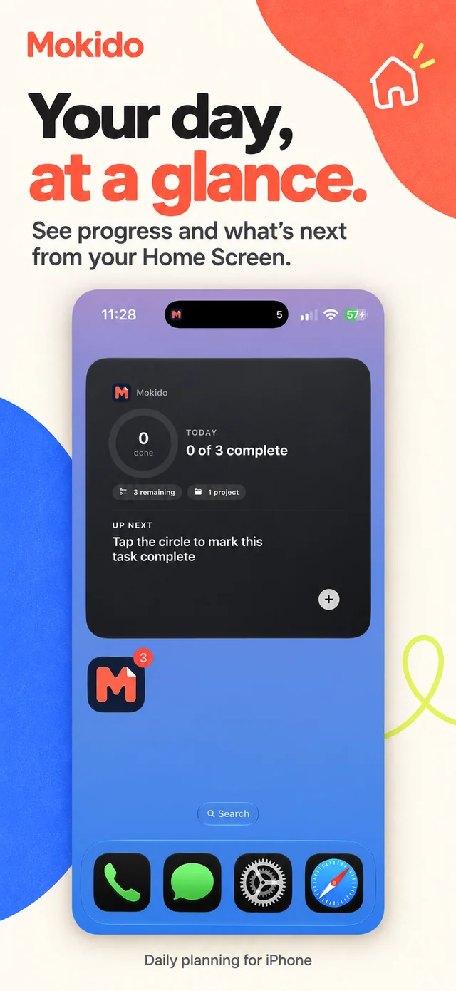 Home Screen — Your progress and next task, at a glance.