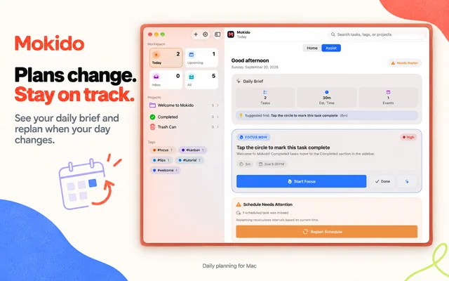 Mac — See your daily brief and replan when your day changes.