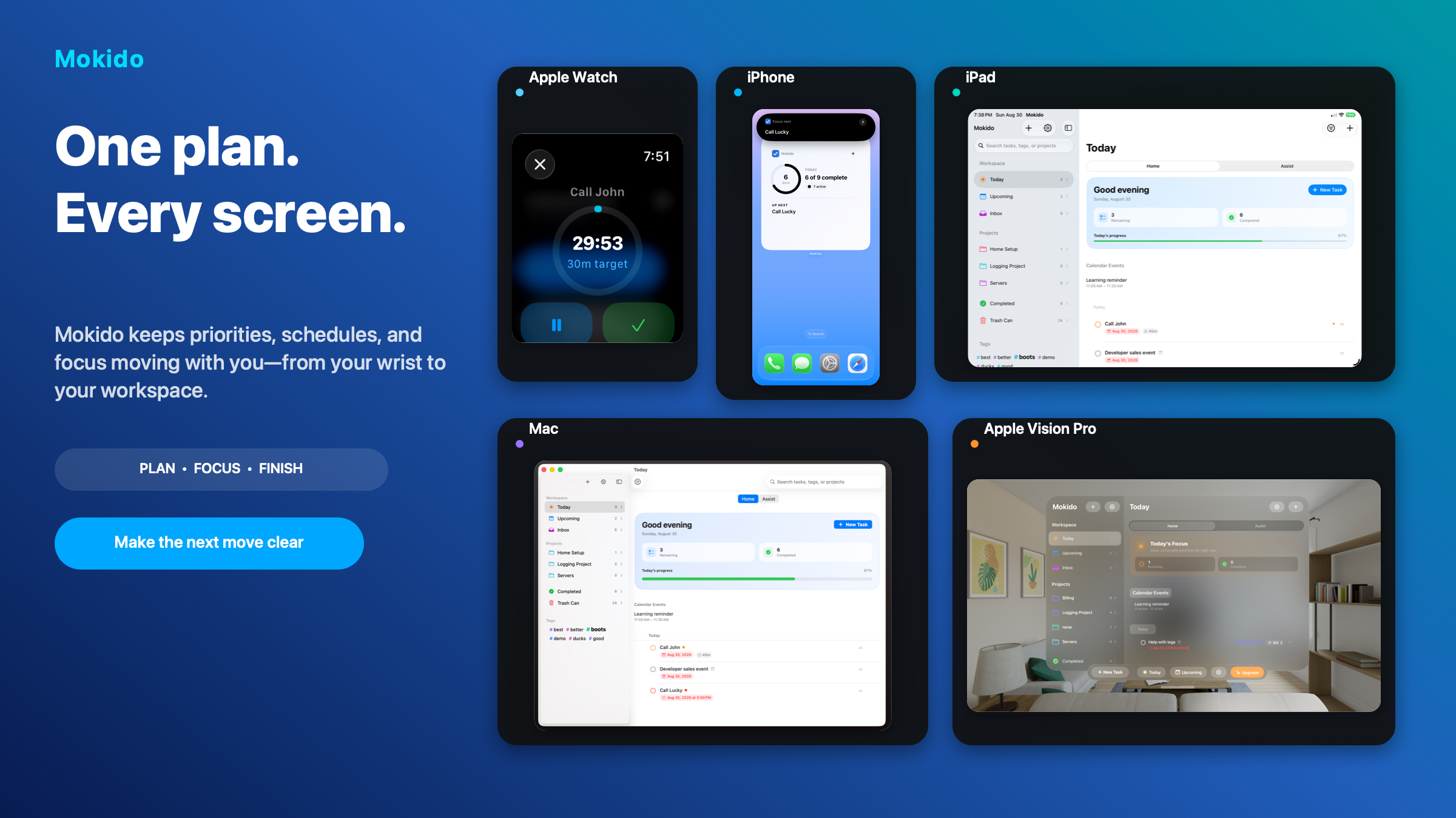 Mokido on Apple Watch, iPhone, iPad, Mac, and Apple Vision Pro